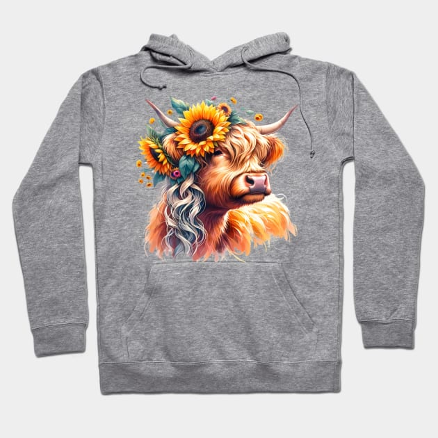 Highland Cow with Sunflower Crown Hoodie by Ebony T-shirts